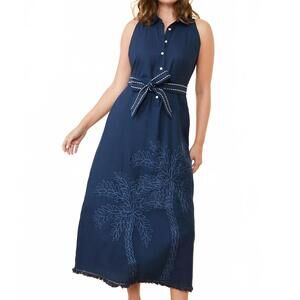 NEW SPARTINA 449 emeline dress in hamilton palm embroidery
